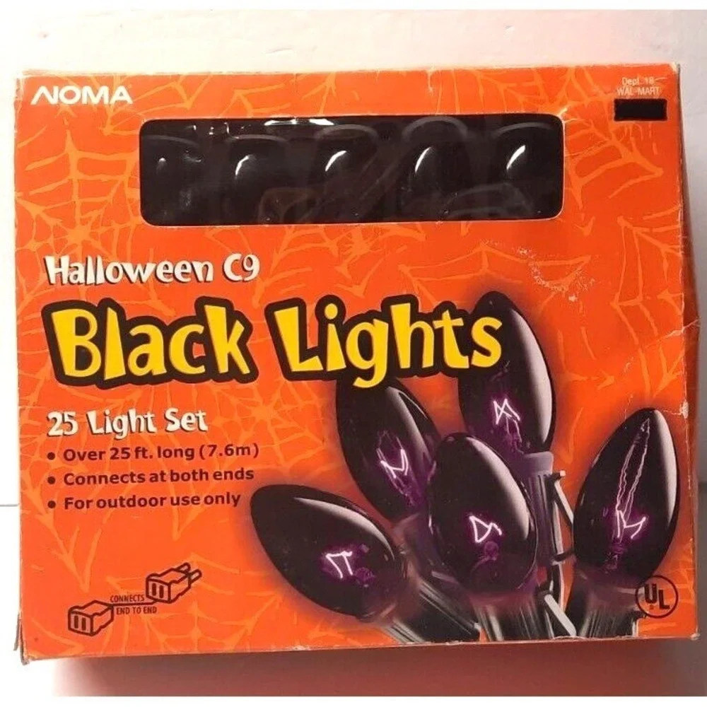 NOMA Halloween C9 Black Lights 25 Light Set Outdoor Purple Glow 25ft String
